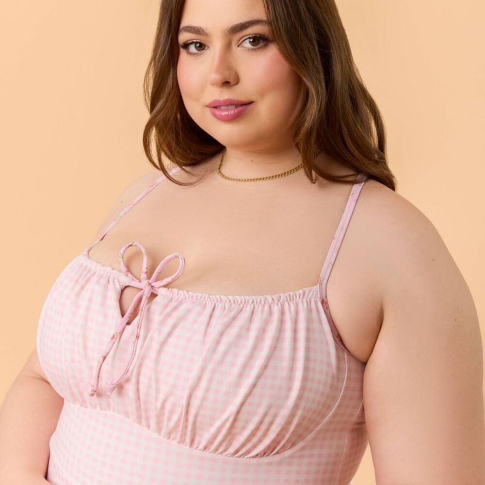 Blogilates -  Women's Tie Front Twirl Dress - Pink Gi Pink Gingham - Picture 4 of 4